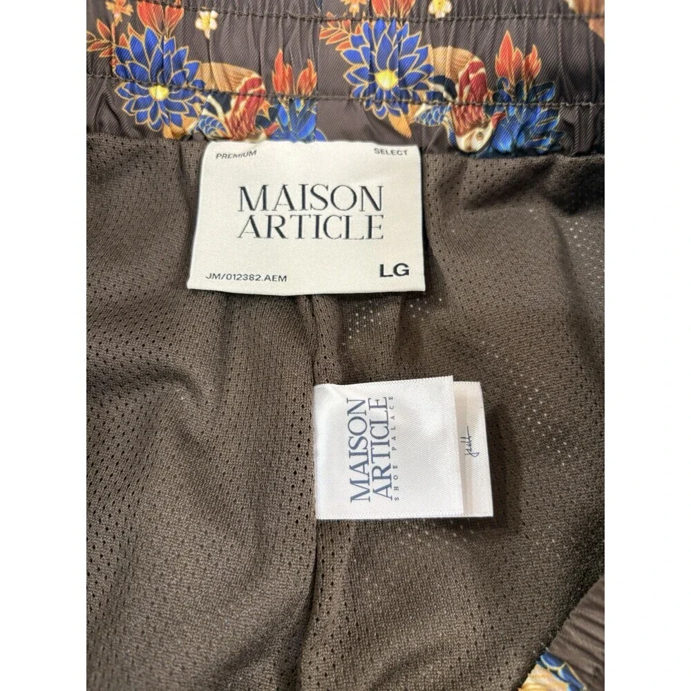 Maison  Article Men’s Brown Bird And Floral Print Swim Trunks Size L